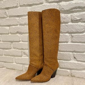 TORY BURCH Lila tall brown knee high calf hair boot Isabel